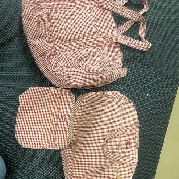 Vintage Ralph Lauren Red Travel Bags Set of 3 gingham - Picture 4 of 17